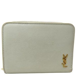 YVES SAINT LAURENT  Tiny Monogram Compact Leather Zip Around Wallet White